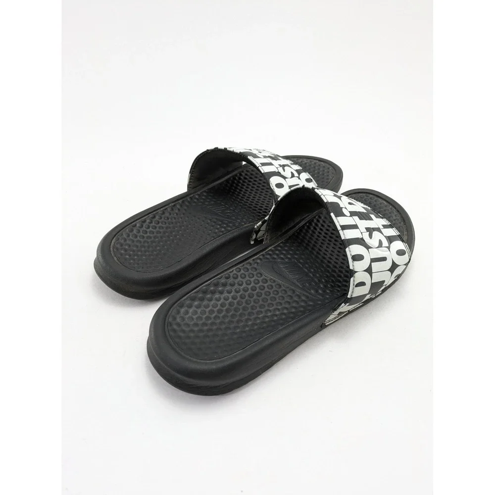 Mens Nike Black White Benassi Just Do It Logo Print Sandals 631261-024 Size 9